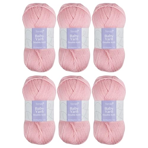 Image of Trimits Double Knit Baby Acrylic Yarn Wool for Knitting and Crochet - 6 x 100g (300 metres) - Soft Touch Easy Care Anti-Pilling Machine Washable DK Yarn, Oeko-TEX Certified Fibre, Baby Pink