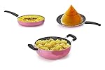 Cookware Set: Non-Stick Flat Tawa 28.5 cm, Frying Pan 24 cm, Kadai 24 cm Combo Offer – Pink (10 in)