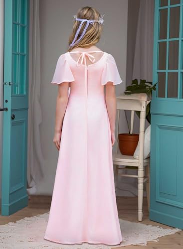 Junior Bridesmaid Dresses Short Sleeves Flower Girl Dress A Line Floor Length Pageant Gowns3