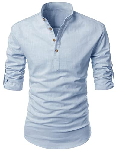 Tomwell Camicia da Uomo Maniche Lunghe in Lino con...