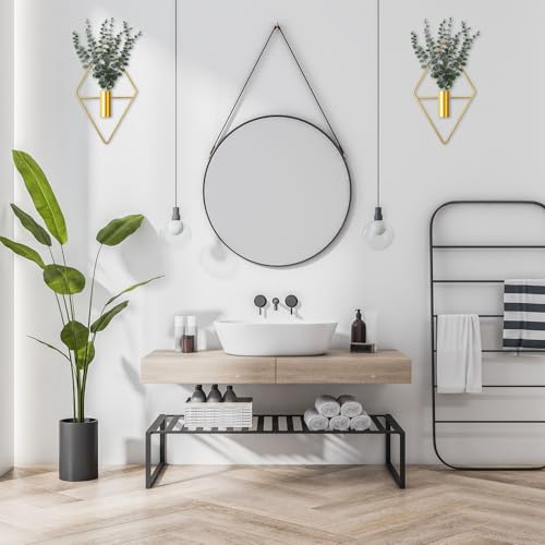 Image of Jexine 4 Pcs Hanging Planters with Artificial Eucalyptus Metal Hanging Vase Indoor Plants Holder Modern Geometric Boho Bathroom Wall Decor for Living Room Home Office (Eucalyptus,Gold)