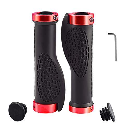 Unisun Fietsstuurgrepen, antislip ergonomische rubberen fietshandgrepen, aluminium schroef dubbele slot fietshandgrepen voor MTB BMX Urban Bike Opvouwbare fiets (rood)