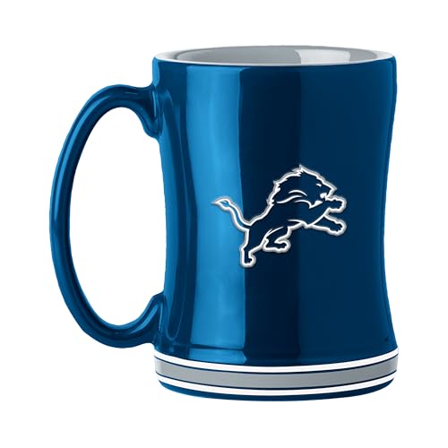 FANMATS NFL Detroit Lions 14 oz Relief Coffee Mug 14 Fluid Ounces | Ceramic | Sculpted 3D Logo | Team Color | Great Gift