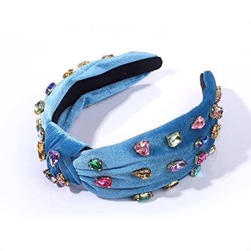 Crystal Knotted Headband For Women Girls Colorful Crystal Embellished Mixed Top Wide Hairband Cross Knot Twisted Headband Fashion Women’s Twisted Turban Hair Hoop Accessories #TOP3