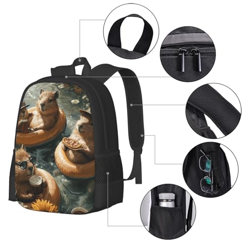 Image of Cute Capybara Print Backpack For Men Women Lightweight Daypack For Daily Commutes Business Travel Hiking