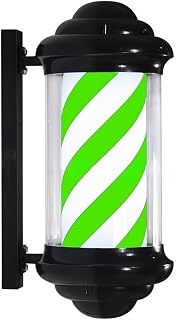 Wall-Mounted Barber Shop Light, Rotating Barber Pole with LED, Outdoor Salon Barber Shop Signal Light(Green+white)