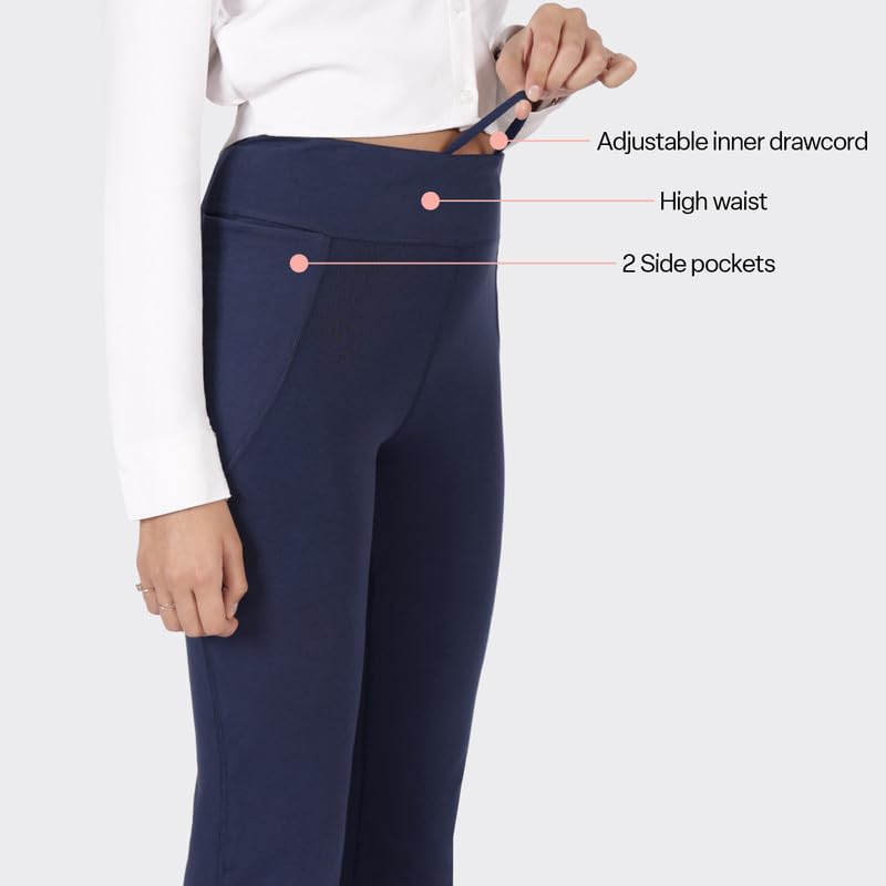 BlissClub AM:PM Cotton Flare Pants for Women Upto 5'4 ft | Wide Waistband, 4 Pockets | Bell Bottom Pants and high Waist Trousers for Office wear 3