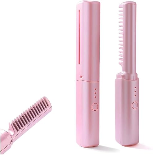 2 in 1 Wireless Hot Comb Hair Straightener, Portable Electric Press Ceramic Heat Comb for Wigs, Black Hair & Beard (Pink) -  LYTSYM, LYTSYM