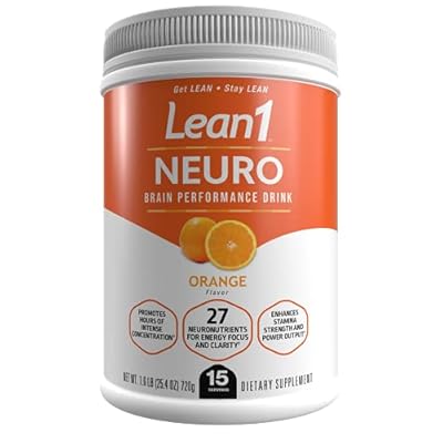 Lean1 Neuro, Mental Energy Powder Drink, orange flavor, 15 serving tub by Nutrition53
