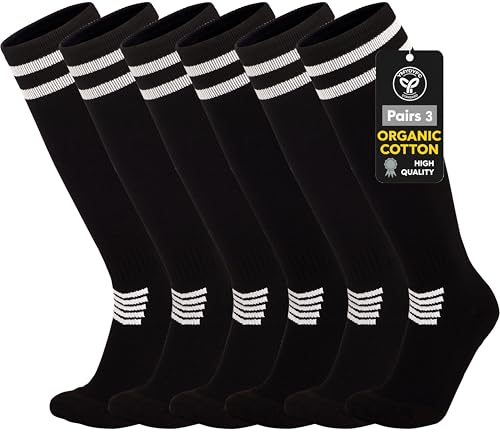 YMYDYFC Kids Soccer Socks Cushion Cotton Comression Socks Baseball Sock For Youth Toddler Boys Girls Men Women Knee High Sock Black_3pack Small(4-8Years