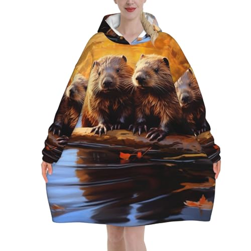 Couverture à capuche EdWal Beaver Working3 contre le froid, plaid chaud pour femme