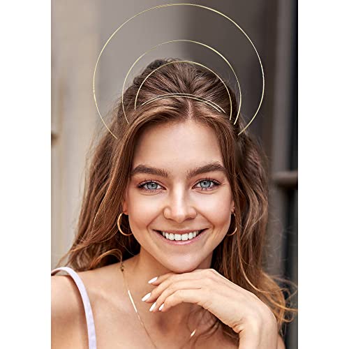 Gold Metal Queen Goddess Angel Halo Crown Headband Hairbands Tiara Hair Hoops Diy Craft Bands Headpieces Party Cosplay Costume Hair Accessories (2 Pack Of 4 Layer) #TOP2