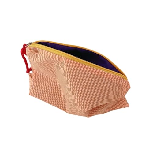 2 peças - Bolsa de maquiagem xadrez elegante, estampa roxa e branca, estojo de armazenamento de cosméticos de grande capacidade com zíper verde, 2 peças - xadrez laranja, Casual moderno