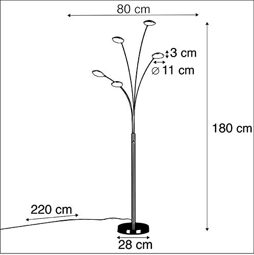 Qazqa led Design Stehleuchte, Stehlampe - Sixties - Silber Farbe, inkl. 25W integrierter LED, dimmbar, 5-flammig, 180cm, Ideal als Bürolampe und Wohnzimmerlampe