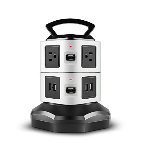 TNP Power Strip with USB Surge Protector - 6 AC Outlet + 4 USB Port Charger Charging Station Power Supply Adapter Multi Socket Plug Powerstrips Bar Stand Tower, Individual Switch, 6FT Extension Cord