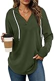 Bofell Womens Tops 2025 Ladies Tunics Long Sleeve Hoodies Pullover Fall Sweatshirts Trendy Casual Shirts Loose Fitting Army Green 2XL
