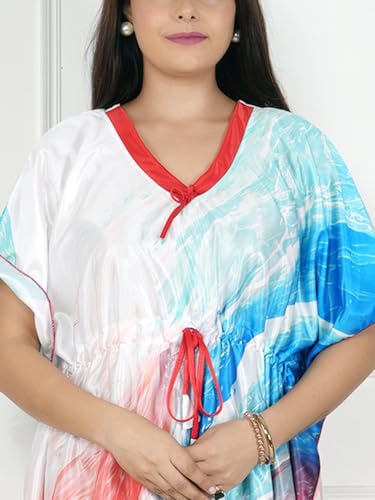 Image of Women's Printed Satin Blend Kaftan Nighty /Nightgown /Nightwear /Maxi WSR-185