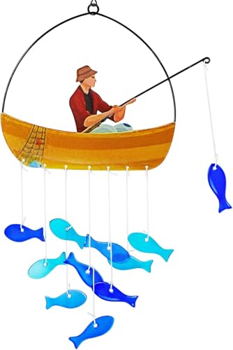 Image of Wind Chime, Garden Wind Chimes,21" Fish Wind Chimes for Garden, Glass Windchimes Outdoors for Patio Hanging Decoration,Blue Windchime Porch Balcony Hanging Decoration
