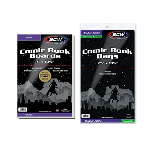 BCW Silver Age Comic Bags and Boards Combo (200 Ct) | 200 Backing Boards + 200 Resealable Comic Bags | Archival Protection for Silver Age Comics