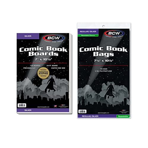 BCW Silver Age Comic Bags and Boards Combo (200 Ct) | 200 Backing Boards + 200 Resealable Comic Bags | Archival Protection for Silver Age Comics by BCW - Used condition - US$36.70