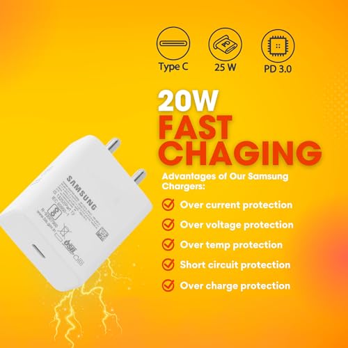 Image of 25W Type-C Fast Charger for Samsung Galaxy F Series - Compatible with F16 F06 F05 F14 F55 F56 F23 F42 (5000mAh) F15 F34 F54 F13 F12 (6000mAh) - No Cable| Original Rapid Charging (White)