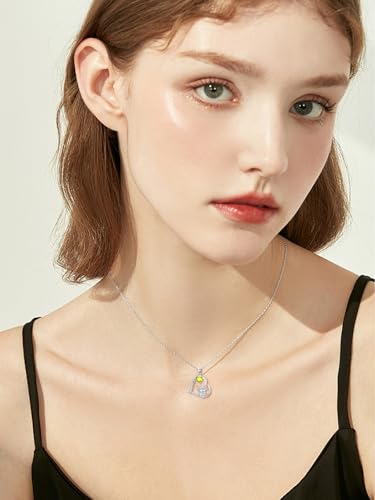 Seiyang Highland Cow Necklace 925 Sterling Silver Scottish Highland Cow Pendant Necklace with 12 Months Birthstone Birthday Jewelry Gifts for Women2