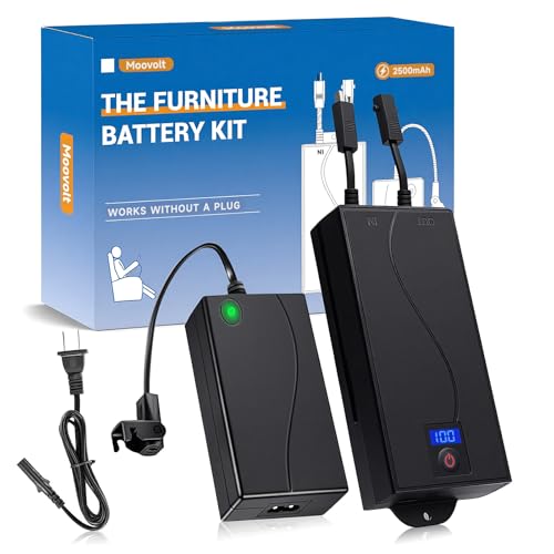 Universal Battery Pack for Reclining Furniture with LED Display- Wireless 2500mAh Rechargeable Battery for Electric Recliner, Power Sofa, Couch, Lift Chair- Fits 2-Pin Motion Furniture (with Charger)