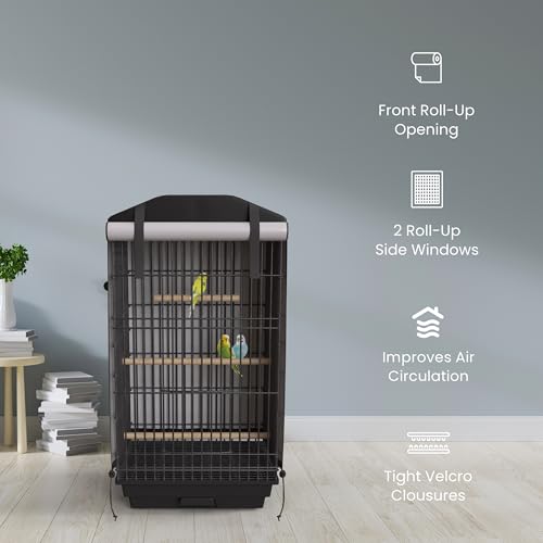 Image of Universal Bird Cage Cover Good Night Blackout Thin Lightweight Breathable Small Animal Cages Cover Pet Removable Durable Protector (Black, 35 inch H x 17.5 inch W x 14 inch L)
