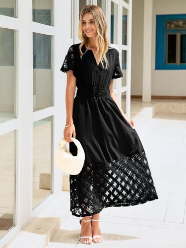 Image of Simplee Womens Summer Boho Maxi Dress V Neck Empire Waist Long Flowy Wedding Guest Dresses with Pockets