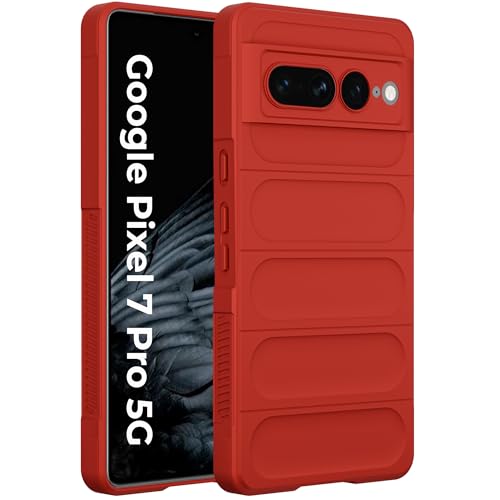 Image of A rtistque Liquid Silicone Stripes Back Cover Case for Google Pixel 7 Pro | with Camera Protection | with Inner Fabric | Anti Slip Grip | AirBag Case - Red