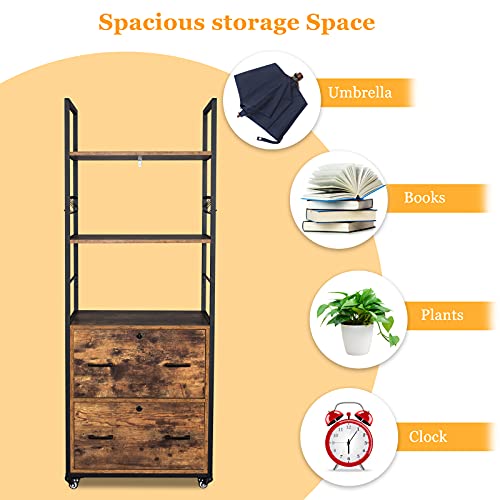 Vingli 2 Drawer File Cabinet With Lock For Hanging Letter/Legal Size Folders Labeled, Rolling File Cabinets For Home Office, Wood Rustic Brown Lateral Filing Cabinet With Shelves And Levelers Optional #TOP6