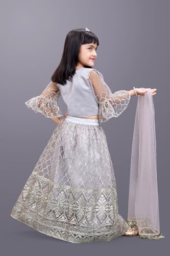 Image of Girl's Princess Lehenga Choli Set - Soft Net, Ribbon Embroidery With Duppata, Readymade