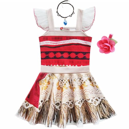 Rauoawby Toddler Little Girls Princess Dress Outfit with Ruffle Sleeve for Moana Cosplay Costume Party Dress up