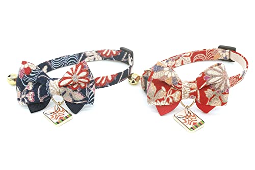 PetSoKoo Double Bowtie Cat Collar with Japan Kabuki Charm. Safety Breakaway Buckle. Cute Kitten Collar for Girl Boy Cats - Image 2