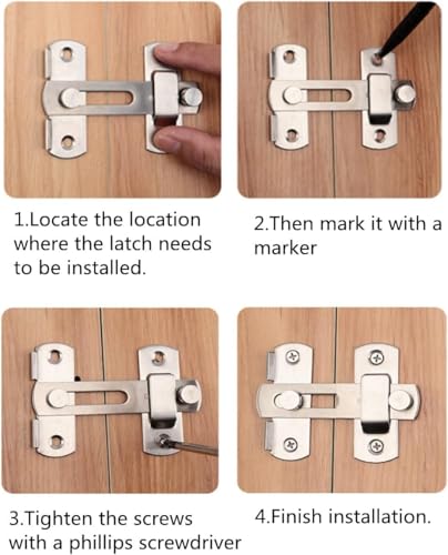 Türriegel Edelstahl, 100 x 70 x 20 MM Riegelschloss, Flip Slide Latch mit 4 Schrauben, Geeignet für Türen, Fenster, Gärten, Badezimmer