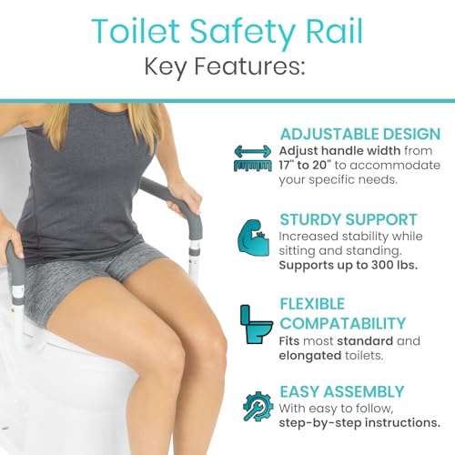 image for Vive Toilet Safety Rail - Adjustable Grab Bar - Compact Support Frame 