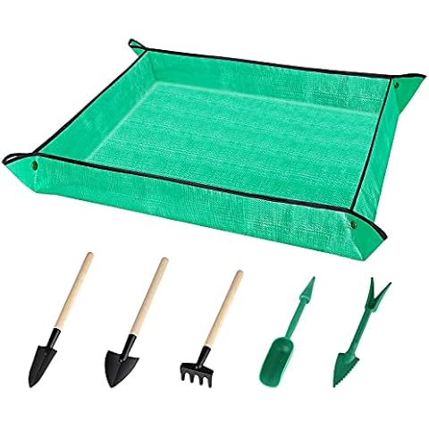 ELECLAND Plant Repotting Pad Gardening Pot Pad with Transplanting Tools Set, Waterproof Gardening Mat Foldable Flower Pot Mat Garden Working Mat for Indoor Outdoor Miniature Garden (Green) Cover