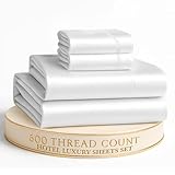 600 TC 100% Cotton White Sheets Set Full Size, Fully Elasticized Cotton Hotel Style Thick Full Bedsheets, Soft Silky Sateen Weave for Luxurious Sleep, Machine Wash - White Full Sheet Set