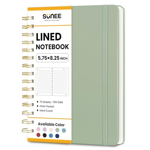 SUNEE Journaling Notebooks, A5 Lined Spiral Notebook for Women, 146 Pages College Ruled Hardcover Notebook for Work, Note Taking, Journaling and Office School Supplies, A5 - Sage Green
