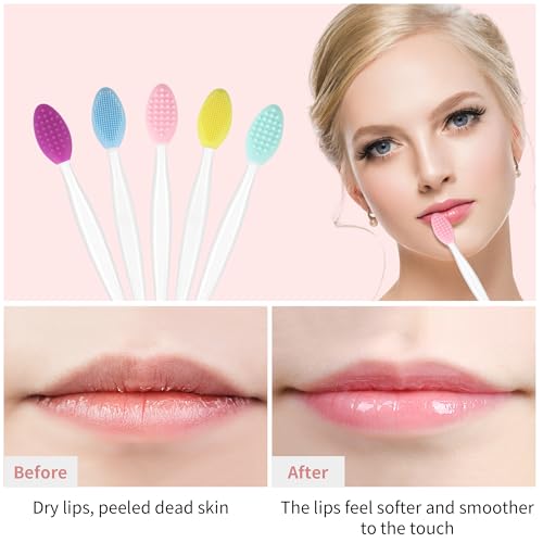 Yoizyfree 50 Pcs Lip Scrub Brush,Lip Scrubber Exfoliator,Double-Sided Silicone Lip Brush Tool for Men Women Lip Lightening, Lip Exfoliator Scrubber Tool for Dark Lips