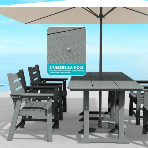 Image of 5-Piece Dining Set, HDPE Table & 4 Chairs, Grey | HDPE Dining Set: 69.1 inch Table + 4 Chairs, 380 lbs, 304 Stainless, All-Weather, No Rust No Crack, Outdoor Patio Garden