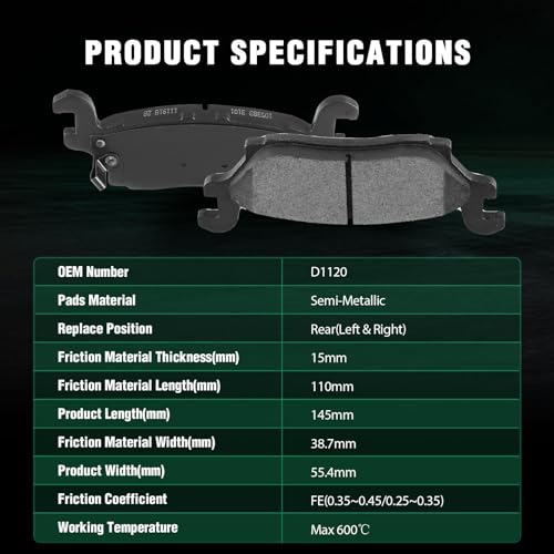 Image of AUTOMUTO Brake Pads, 4PCS Rear Semi-Metallic Disc Brake Pads Set D1120-8226 Fit 2006-2010 For Hummer H3, 2009-2010 For Hummer H3T
