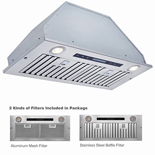 Insert Stainless Steel Range Hood, 30 Inch Built In Stove Hood With 800Cfm, Baffle Filter, Kitchen Fan Hood With 4 Speeds Touch Control #TOP3
