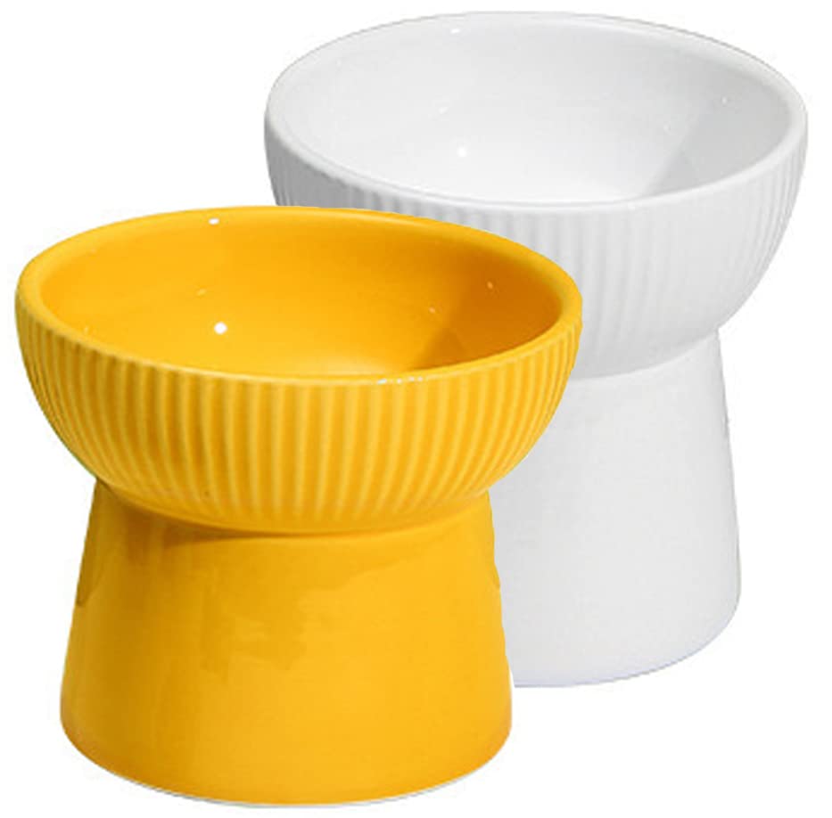 Image of PETANGEL 2 Set Ceramic Small Dogs Food Or Water Bowl, Raised Cat Feeder Dishes with Stand, Elevated Pet Food Bowl for Cats and Small Dogs, Stress Free Backflow Prevention & Anti Vomiting
