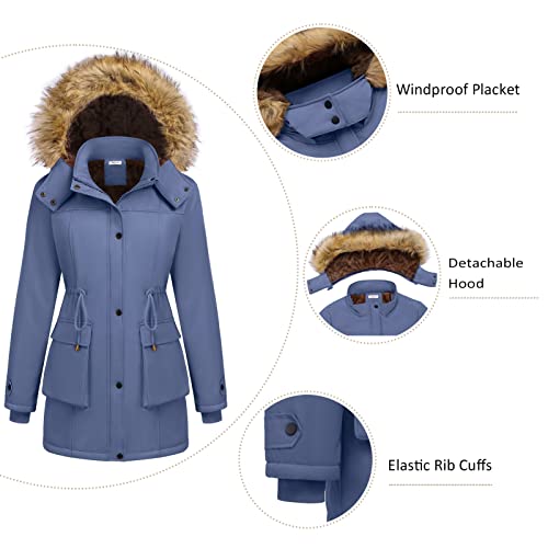 Beyove Womens Winter Coats Hooded Faux-Fur-Trim Waistline With Drawstring Military Anorak Coat Jacket, Blue Xx-Large #TOP4
