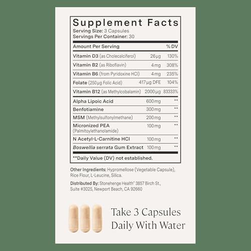 Stonehenge Health Dynamic Nerve Supplement - Supports Nerve Function in Fingers, Toes, Hands, and Feet with Alpha Lipoic Acid ALA, Benfotiamine, Pea, Robust B Complex, Boswellia - Thumbnail 4