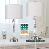 Touch Table Bedroom Lamps Set of 2, Tall 27" Table Lamps with USB Port & Modern Gray Shade, Bedside