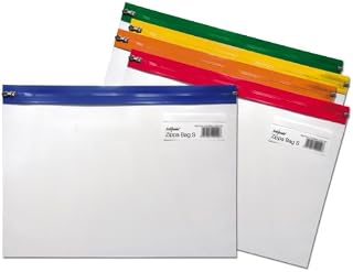 Snopake A4 Plus Zippa-Bag S Classic with Write-On Label [Pack of 5] 370 x 260 mm  Transparent/Assorted Zip Strips [Ref: 12814]