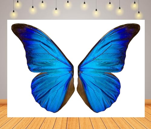 BELECO 7x5ft Fabric Blue Butterfly Backdrop Butterfly Wings White Background Butterfly Theme Party Decoration Birthday Photoshoot Studio Props Wallpaper