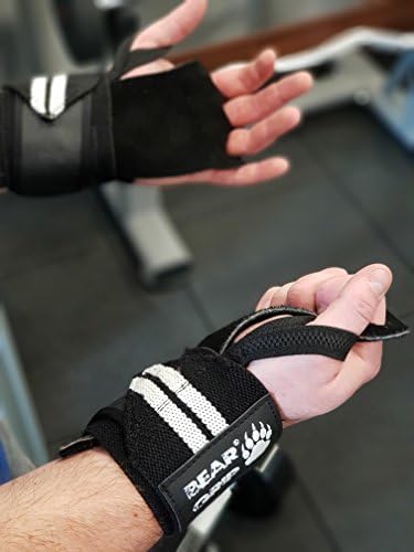 BEAR GRIP - CROSSFIT Leather palm gloves protector wrist support wraps, Ideal for WOD Fitness, Weight lifting, Powerlifting, One Size Fits All Special Design